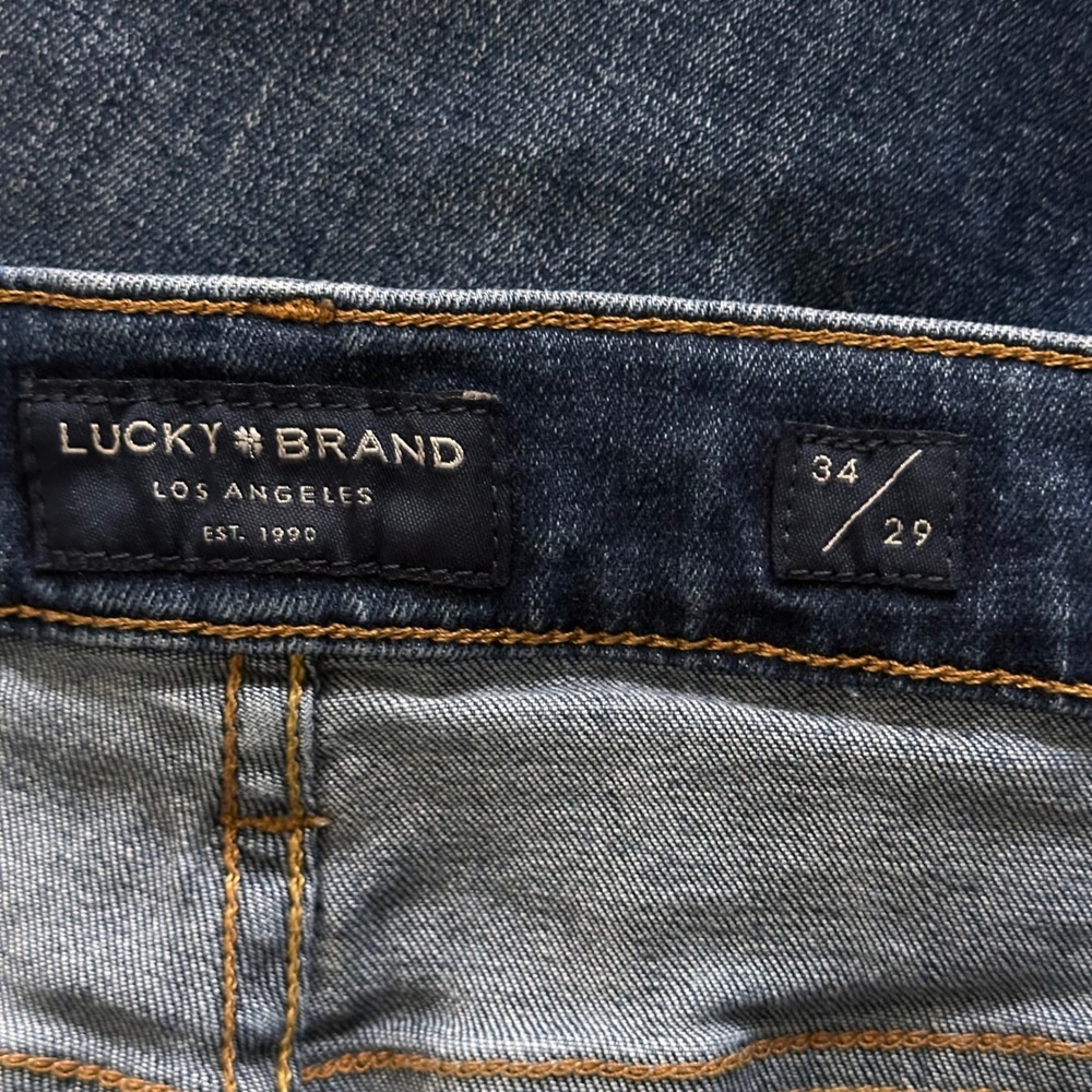 Lucky Brand 410 Athletic Straight Jeans Mens 34x29 Dark Wash Blue Denim Stretch - Picture 7 of 12